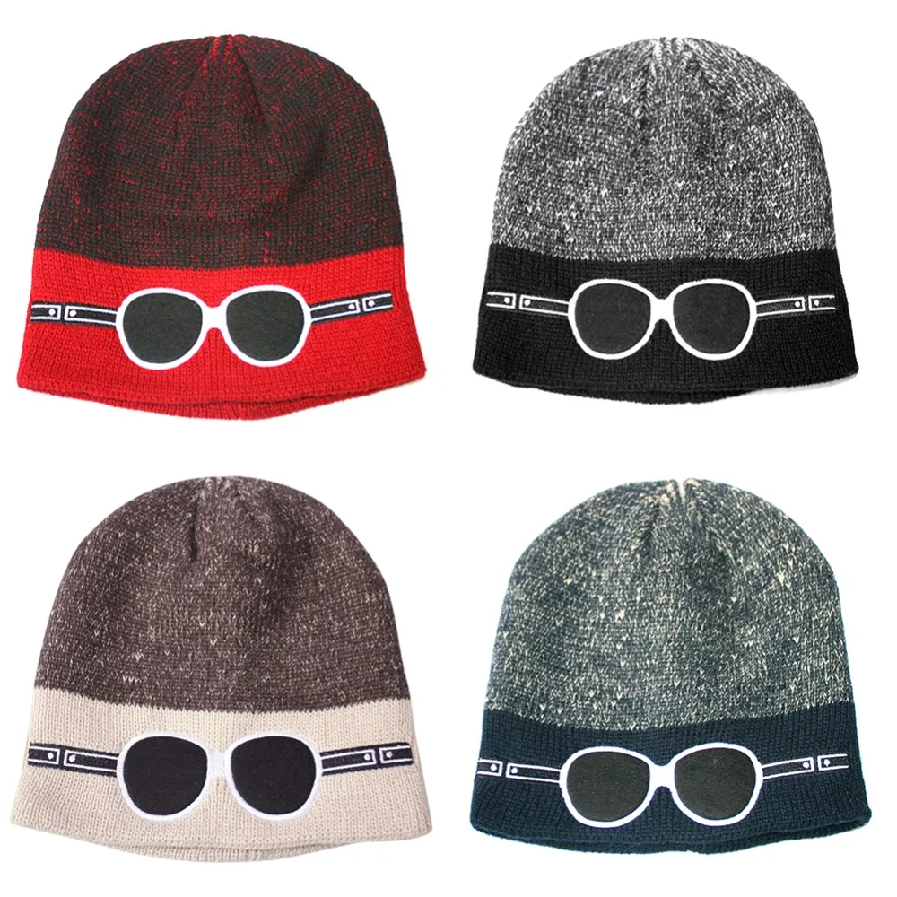 Дешевая шерстяная шапка теплая вязаная с рисунком из мультфильма двухцветная