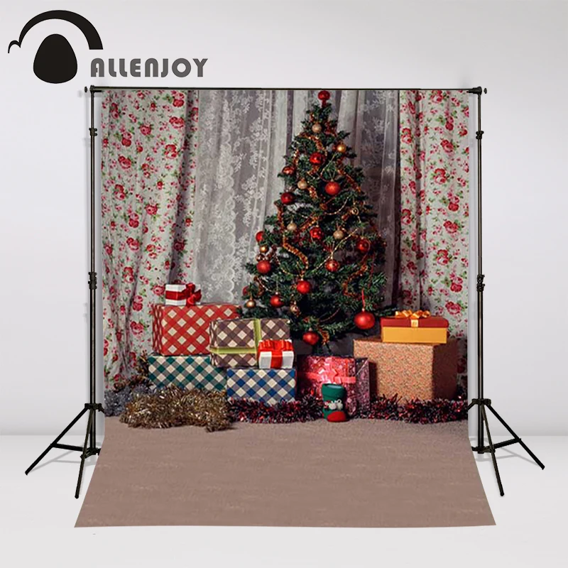 Background photography studio Christmas xmas tree gift curtains lantern background for photo shoots vinyl children's new year |