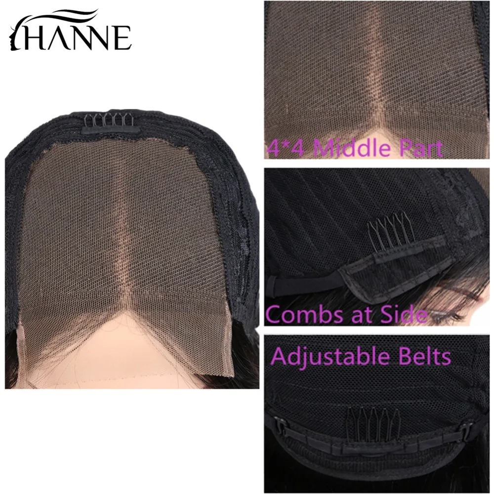 HANNE 4*4 парик из натуральных волос с естественным Hairline косплей парик Омбре розовый/99J/серый прямые человеческие волосы парики Bralizian