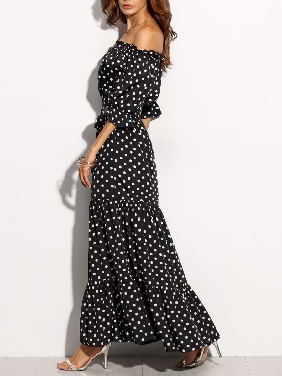 Backless Polka Dot Sexy Bohemian Beach Dresses Summer Long Maxi Runway Dress Off the Shoulder Spring Vestido | Женская одежда