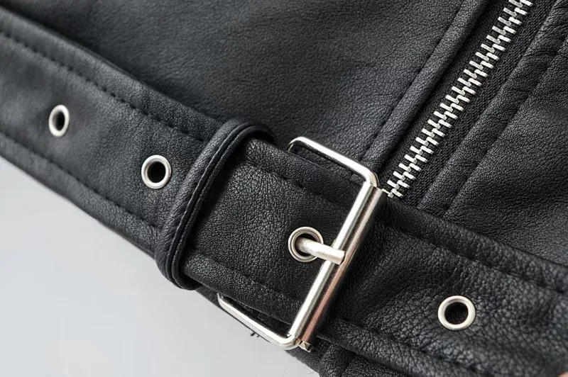 

Ailegogo New Women Faux Leather Jacket Motocycle Patchwork Female Pu Leather Coats Biker Zipper Turn down Collar Jacket Outwear