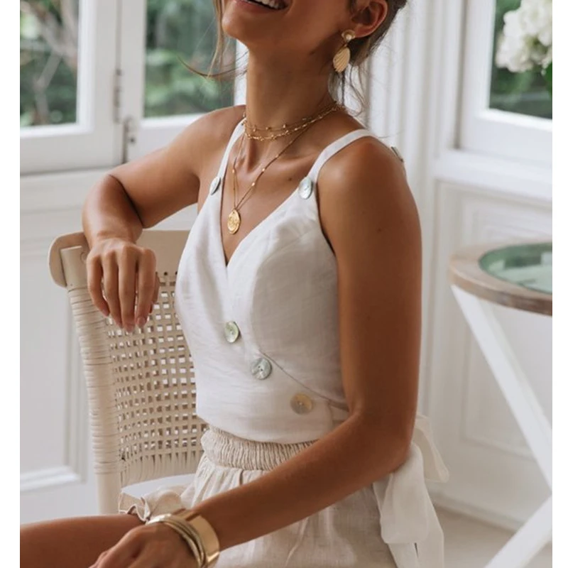 Сексуальный топ с v-образным вырезом 2019 летний Женский топик без спинки рукавов