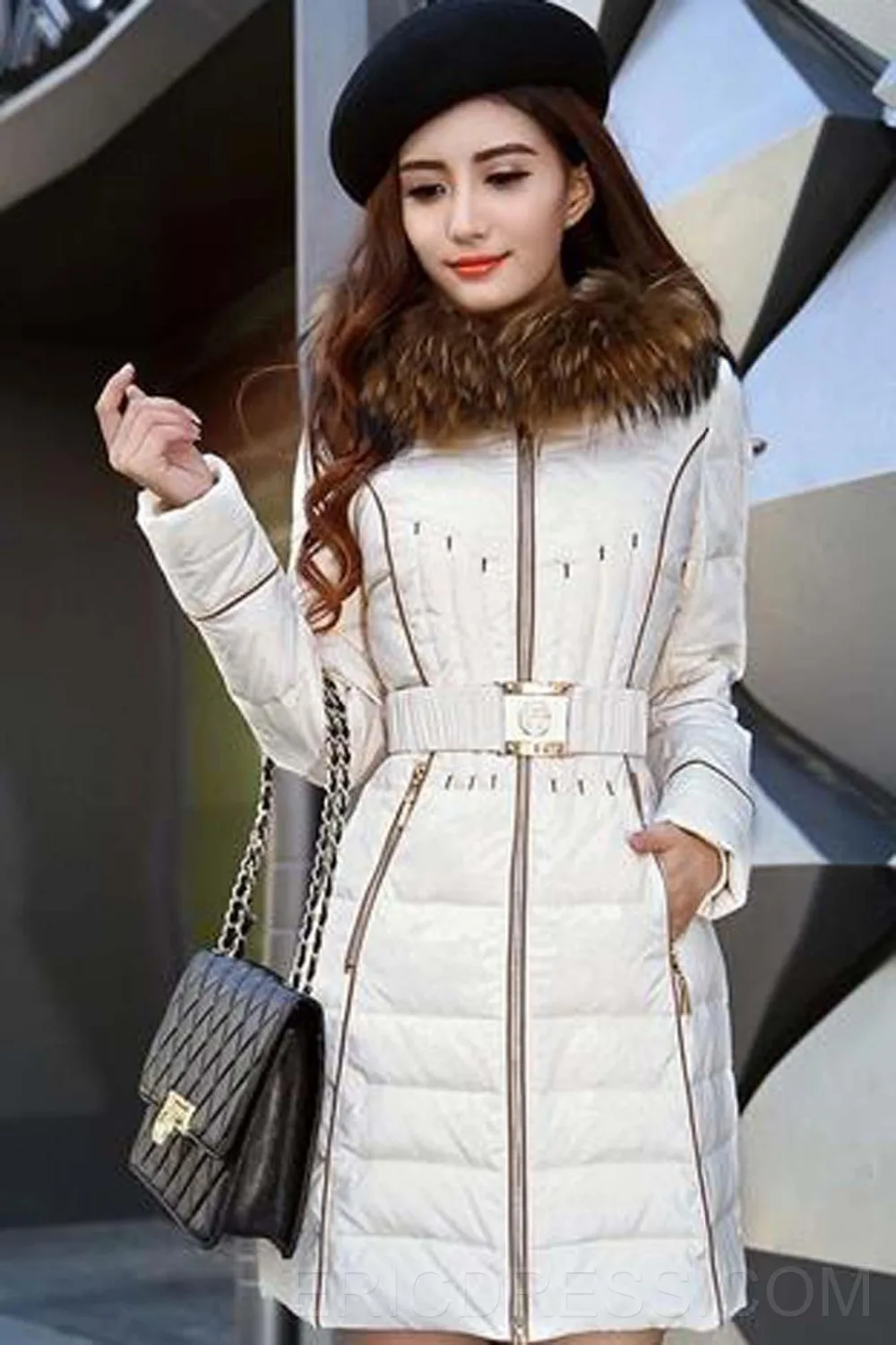 Long Section Thick Fur Collar Slim Down Coats(11052232) | Женская одежда