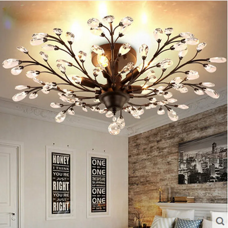 

American Vintage Style Crystal Chandelier Lighting E14 LED Interface Iron Ceiling lamps K9 Crystal Design Lighting Fixture