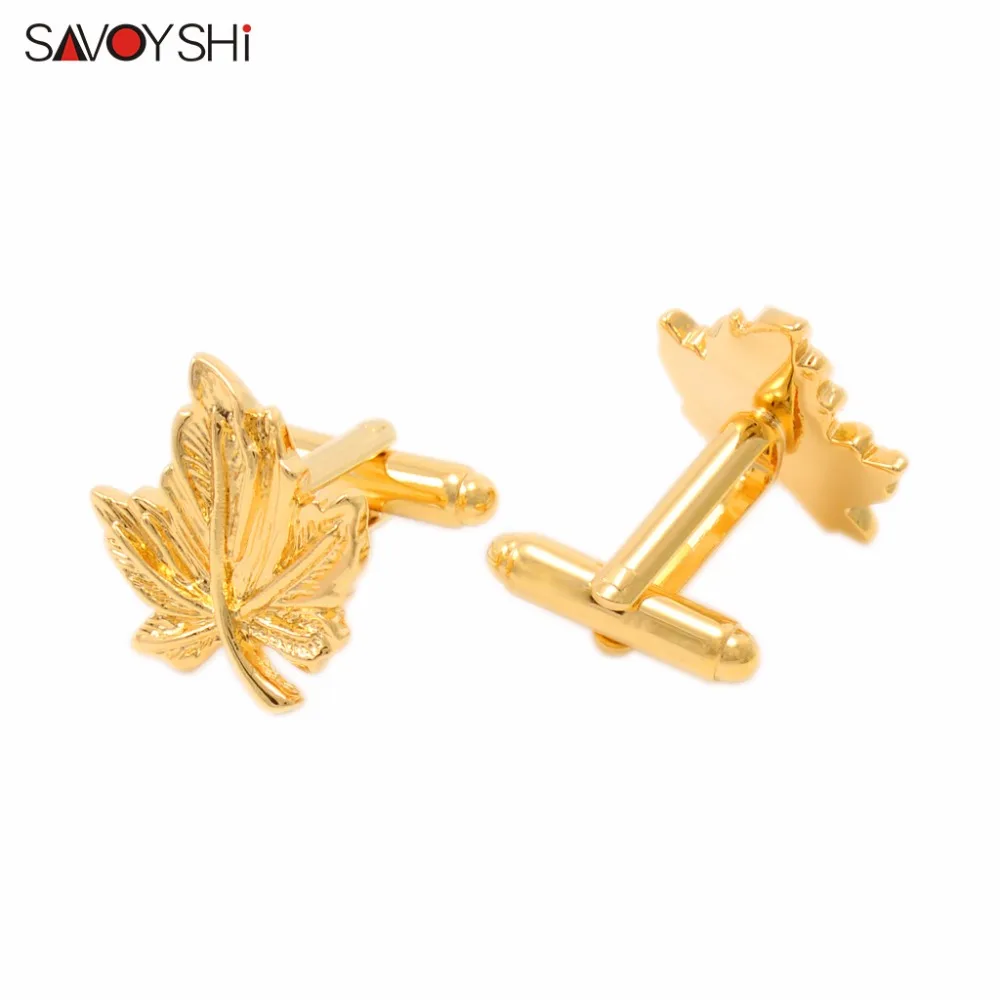 Запонки SAVOYSHI для мужских рубашек, брендовые запонки, высокое качество, серебро/золото, кленовый лист, запонки, подарки для близнецов, модные мужские ювелирные изделия