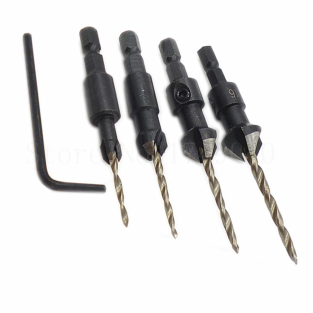 Набор конических Сверл С шестигранным хвостовиком для деревообработки 4 шт.