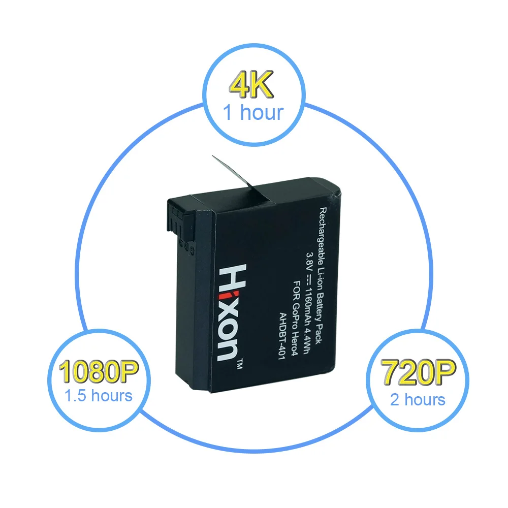 Аккумулятор Hixon для GoPro HERO 4 и AHDBT 401 аксессуары фотокамеры с двойным зарядным