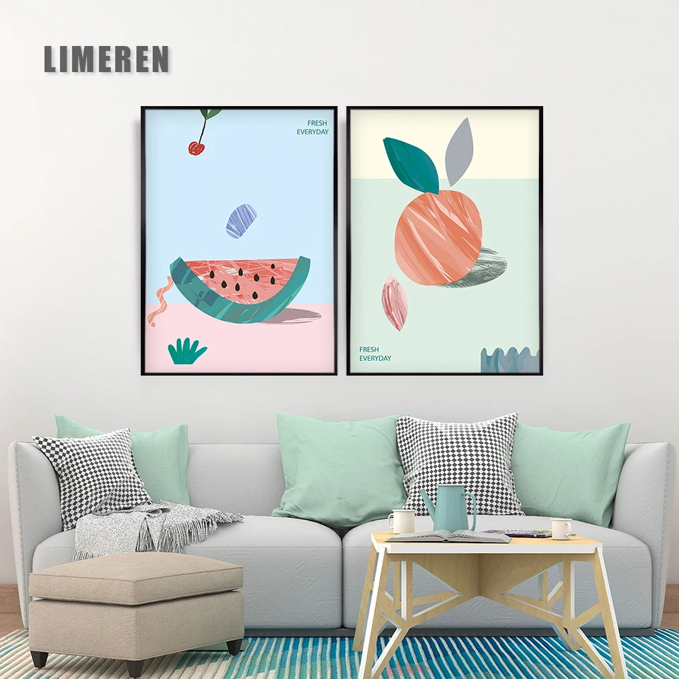 Акварельные летние фруктовые арбузы оранжевые картины в скандинавском стиле