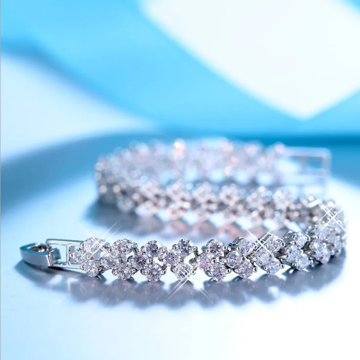 Роскошный винтажный браслет со стразами из Swarovski для женщин, очаровательные серебряные браслеты для невесты, свадебные ювелирные украшения, подарок