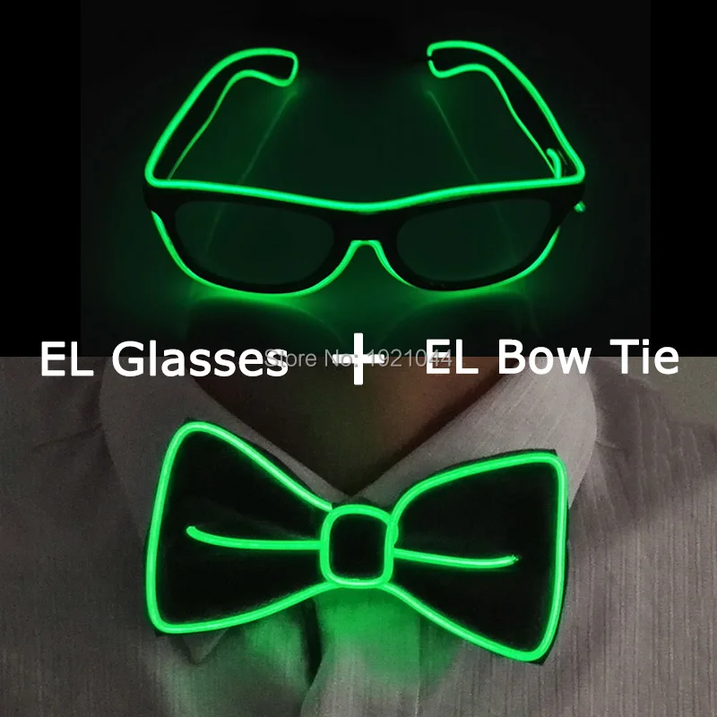 

Fashion Cool Party Decorative LED Luminous Glasses + Flashng EL Wire Bow Tie Lighting Festival Gift Bright Light Party Costume