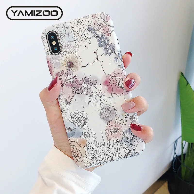 YAMIZOO 3D Relief Luminous/Flower/Luxury/Hard Case For iPhone 7 Blue Phone Cases 6s 6 Plus Xs Max X XR 8 |
