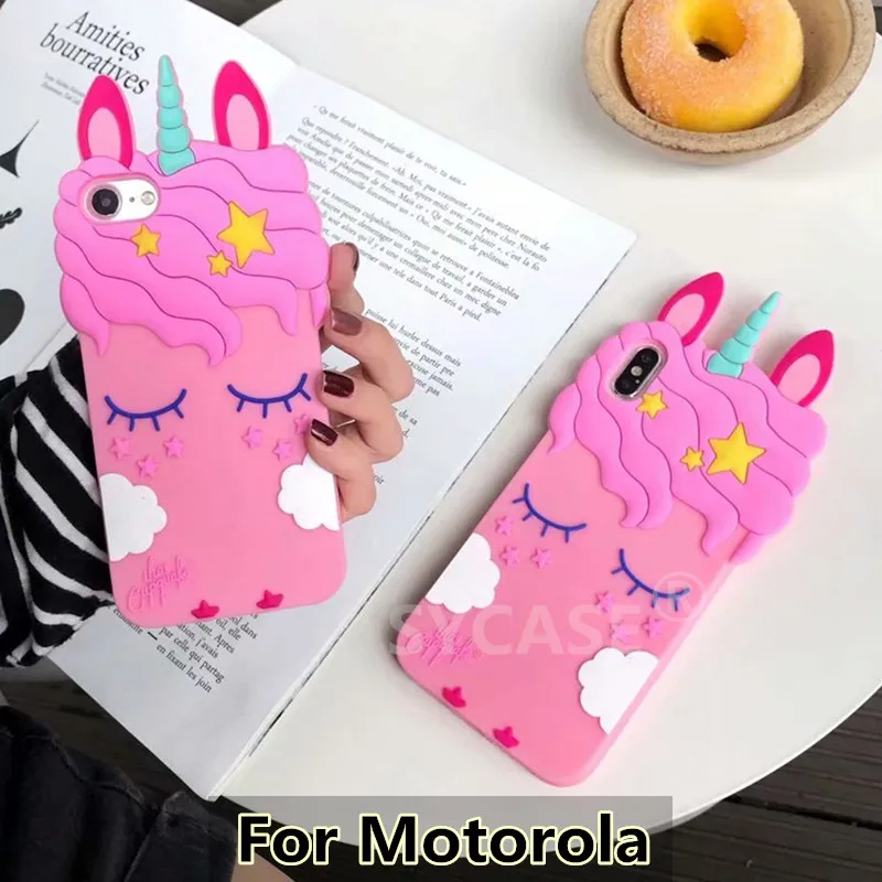 SYCASE Cute Unicorn Eyelash horse Shell For Motorola G6 Plus Case All-inclusive silicone Anti-knock Cover women Moto C |