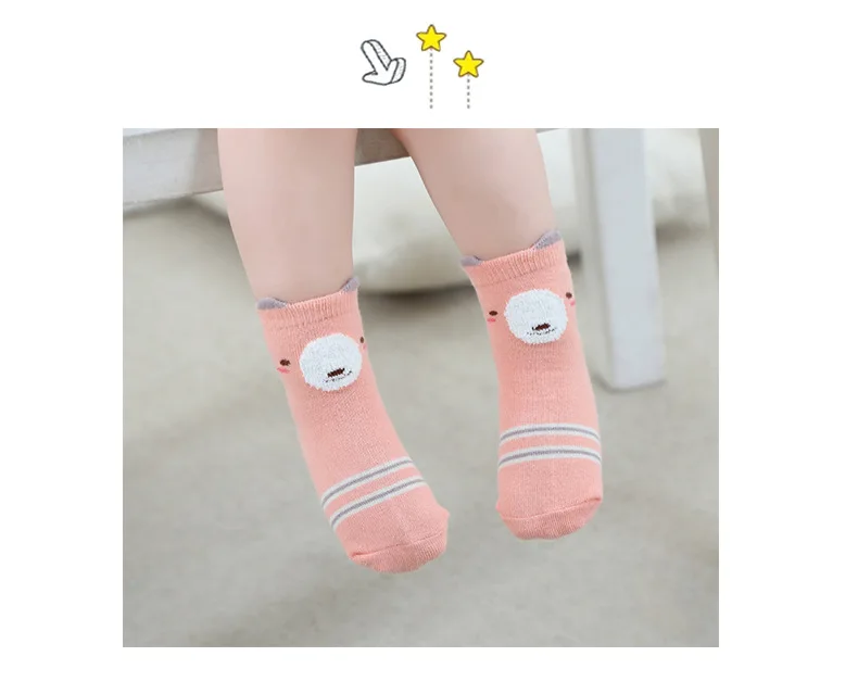 2pairs / lot Cartoon animal design Cotton Baby Socks Newborn Floor Socks kids Short Socks Silica gel anti-skid Socks
