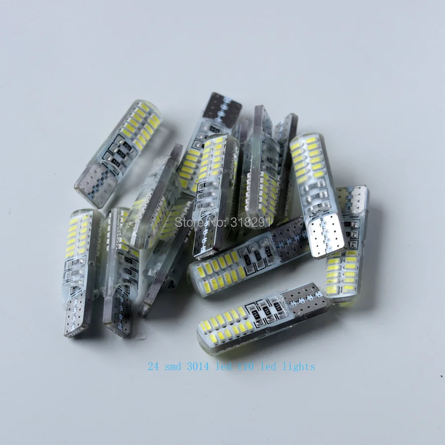 Бесплатная доставка 100 шт./лот T10 24SMD W5W 3014 LED клиновидная Синусоидальная лампочка