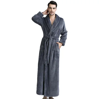 Men Women Long Bath Robe Bath Towel Bathrobe Coral Velvet Pajamas Body Spa Super Absorbent Home Decoration Solid Bath Gown Towel - Цвет: gray for men