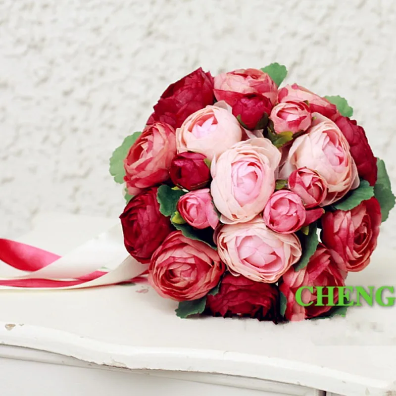 Фото Дешевые бордовые/розовые/желтые пионы Свадебные букеты красивые свадебные