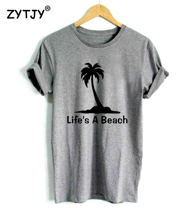 Женская футболка LIFE'S A BEACH с принтом кокосового дерева хлопковая Повседневная