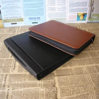 a4 zipper leather portfilio with handle spring binder manager document bag business file folder briefcase file organizer 1260