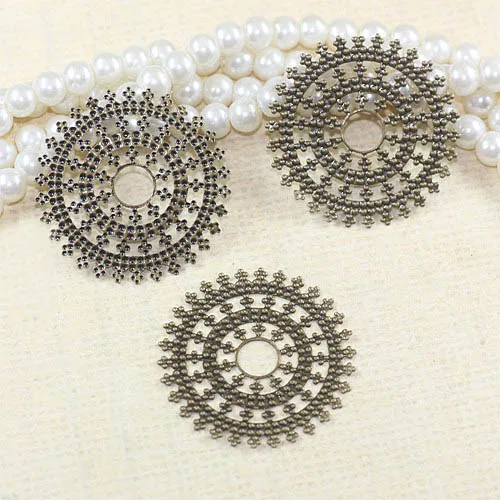 25mm Filigree Flower Wraps Metal Brass Links European Charms Hair Clasp Bu Yao Accessories DIY Findings Bronze tone | Украшения и