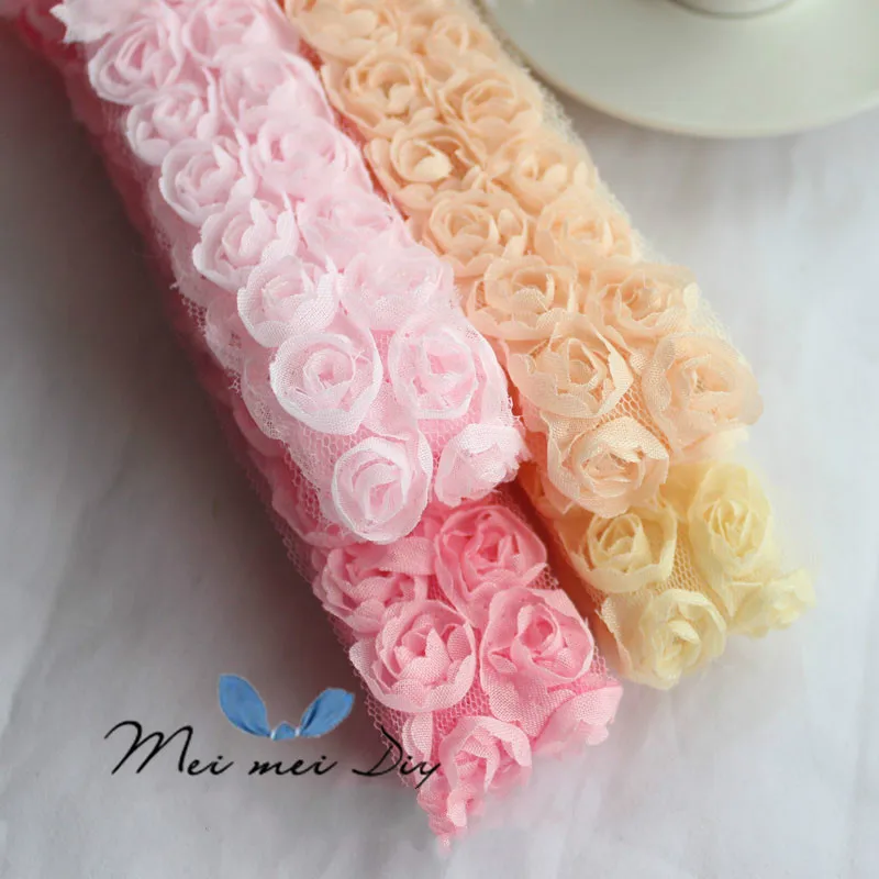 5 ярдов/партия шифоновая двойная 3D Роза ручная кружевная ткань 3 см|lace fabric material|flower