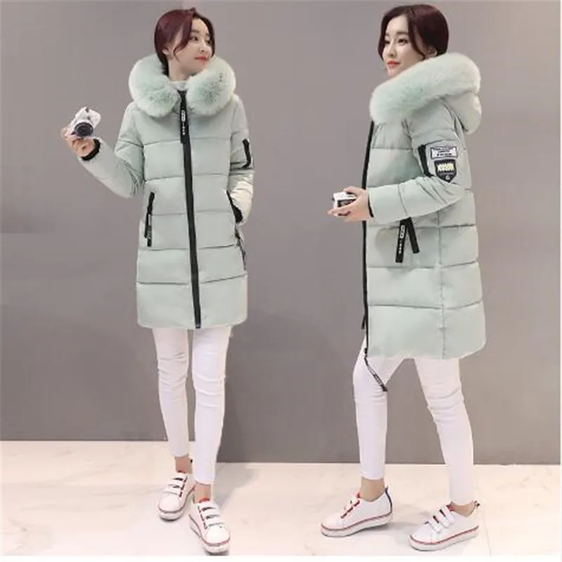 New 2019 autumn Winter women fur collar Long hoodie Down Jacket Plus Size Hooded cotton thick warm Windproof Parkas | Женская одежда