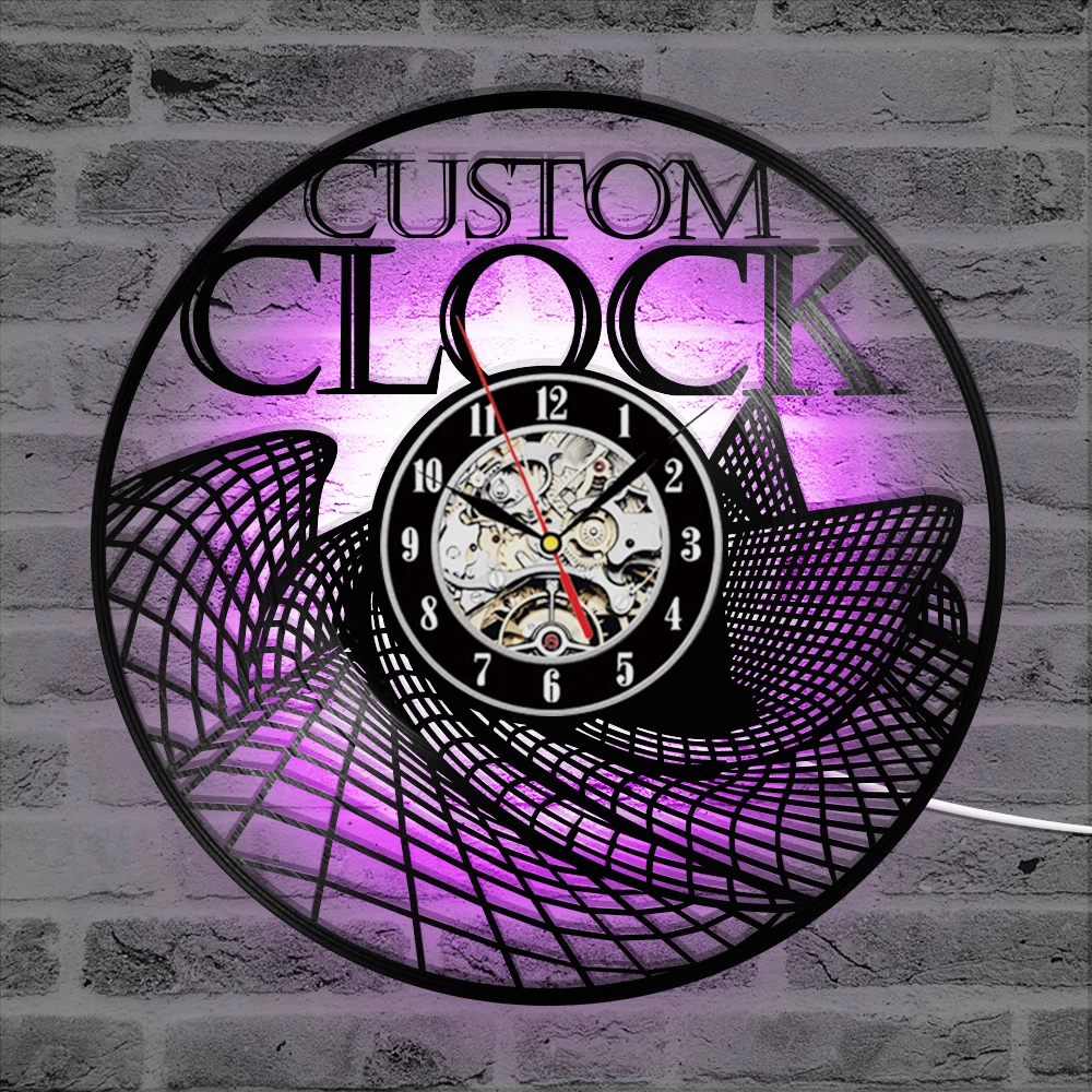 

Black Round Griding CD Record Clock Hollow Vintage and Creative Style Hanging LED Wall Clock Room Decor Fashion Wall Clock