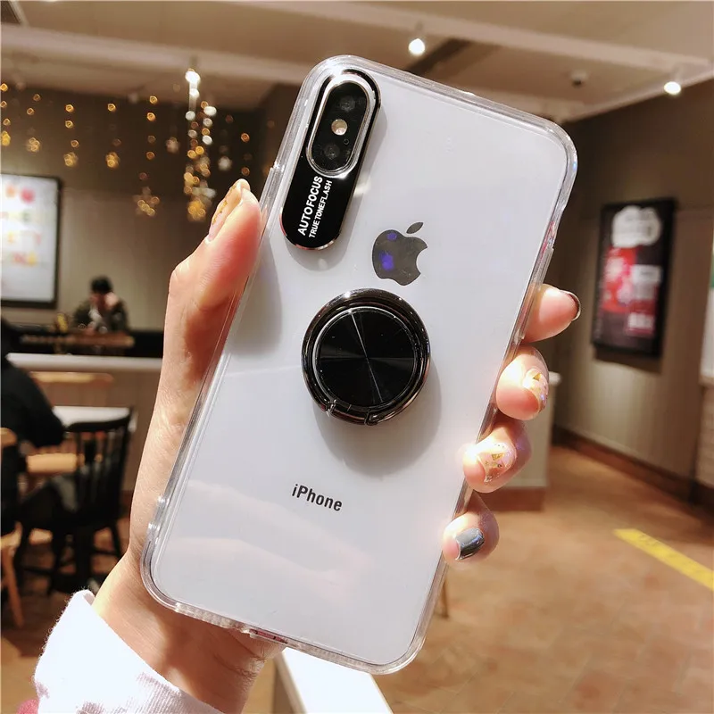 Black 360 чехол-подставка с кольцом для iPhone Xs Max XR X прозрачный акриловый магнитный держатель для iPhone 11 Pro Max 6 7 8 Plus чехол - Цвет: Black