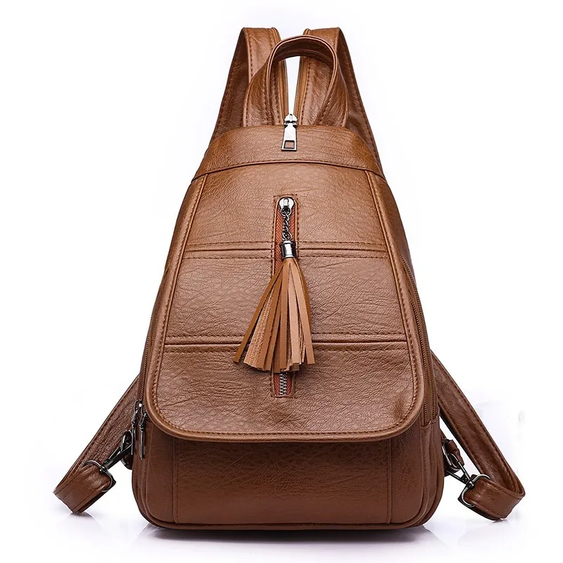 Женский кожаный рюкзак Mochila Feminina винтажный повседневный с кисточками для девочек