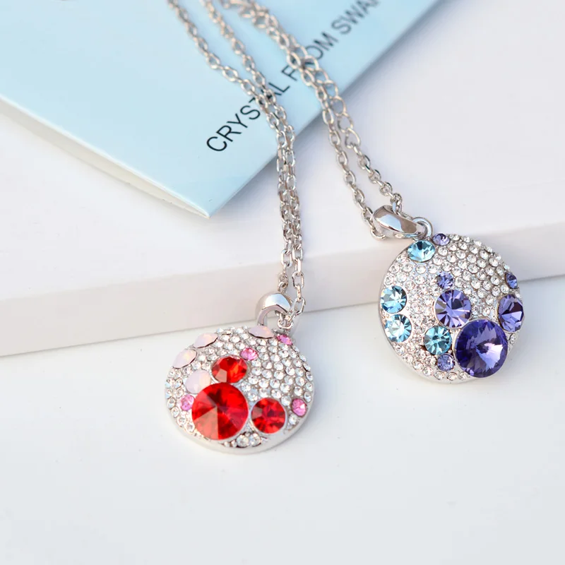 Женское Ожерелье с кристаллами Swarovski серебряное ожерелье круглой подвеской