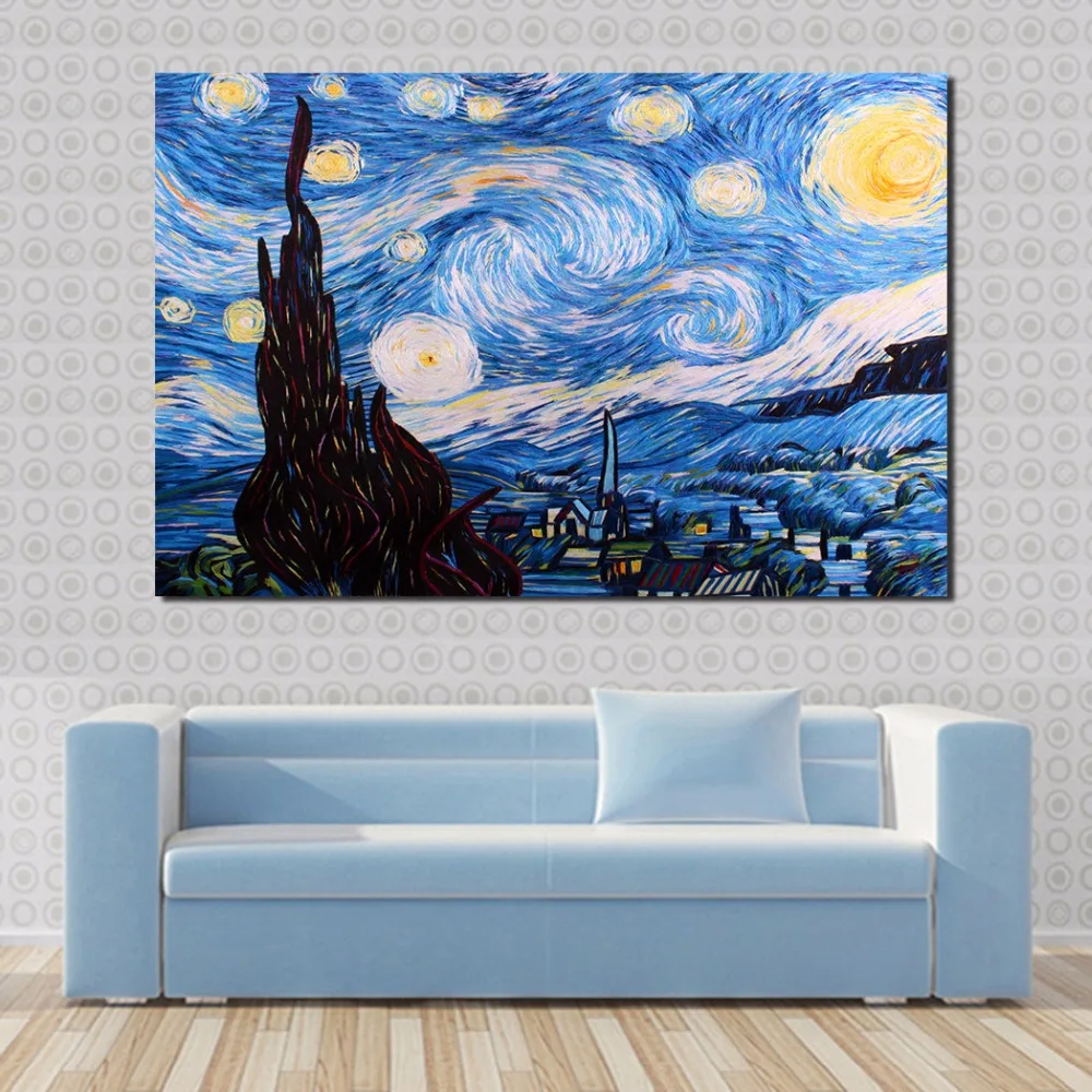 JQHYART Starry Night Poster By Vincent Van Gogh Print Wall Art Oil Painting Picture On Canvas No Frame | Дом и сад
