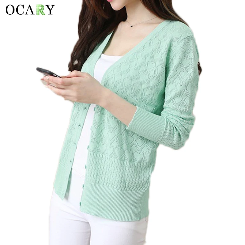 Женский классический однобортный Кардиган длинный ажурный свитер на весну и