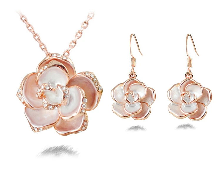 black golden rose flower necklace earrings Jewelry set dropshipping new arrival fashion brand quality lover gift bithday summer | Украшения