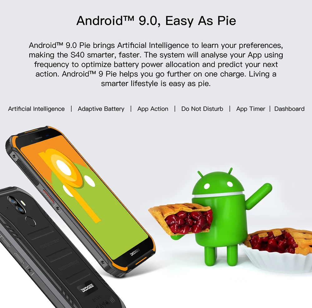 DOOGEE S40 Прочный Android 9,0 мобильный телефон 5,5 дюйма Дисплей 4650 мА/ч, MT6739 4 ядра, 3 Гб оперативной памяти, Оперативная память 32GB Встроенная память 8.0MP IP68/IP69K 4GNetwork