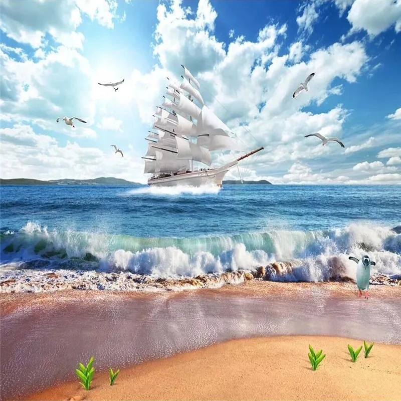 Wellyu Ультра HD Гладкий парусный пейзаж Морской 3D спрей Фотообои | Обустройство дома