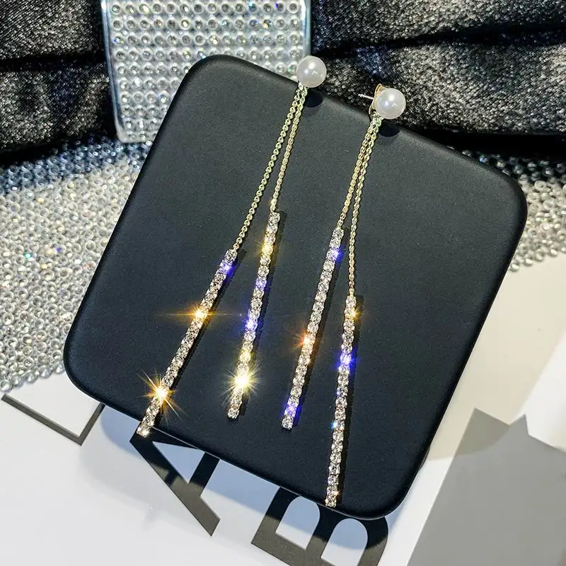 yellow gold color Модные длинные висячие серьги для женщин массивные стразы серьги-подвески ювелирные изделия - Окраска металла: yellow gold color