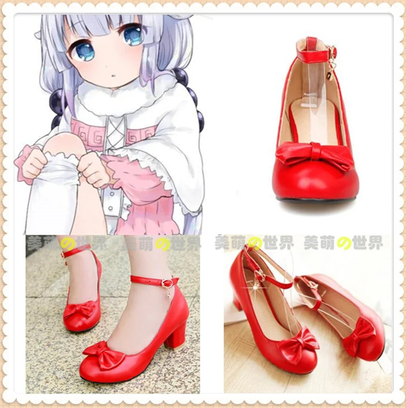 Kanna Японский Kobayashi-san Chi no Maid Dragon Kanna; красные туфли; комикс кон Косплей Канны; красные туфли Лолиты на высоком каблуке для девочек; большие размеры - Цвет: Kanna