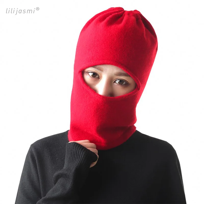 Для женщин шерсти Knittted Термальность капюшон со шнуровкой Лыжная маска для лица