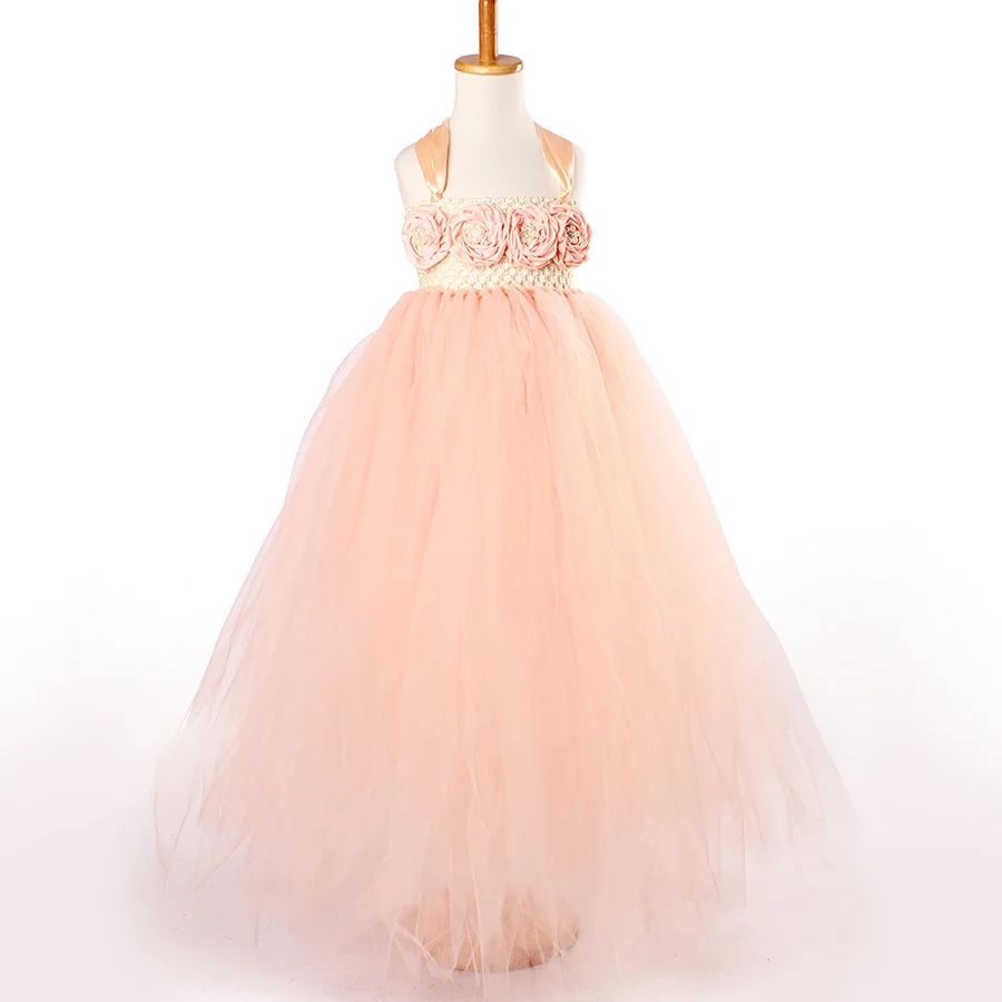 Girls Princess Peach Flowers Tutu Dress 2018 Summer Children Floral Bridesmaid Wedding Ball Gown Baby Birthday TUTU Clothing | Детская