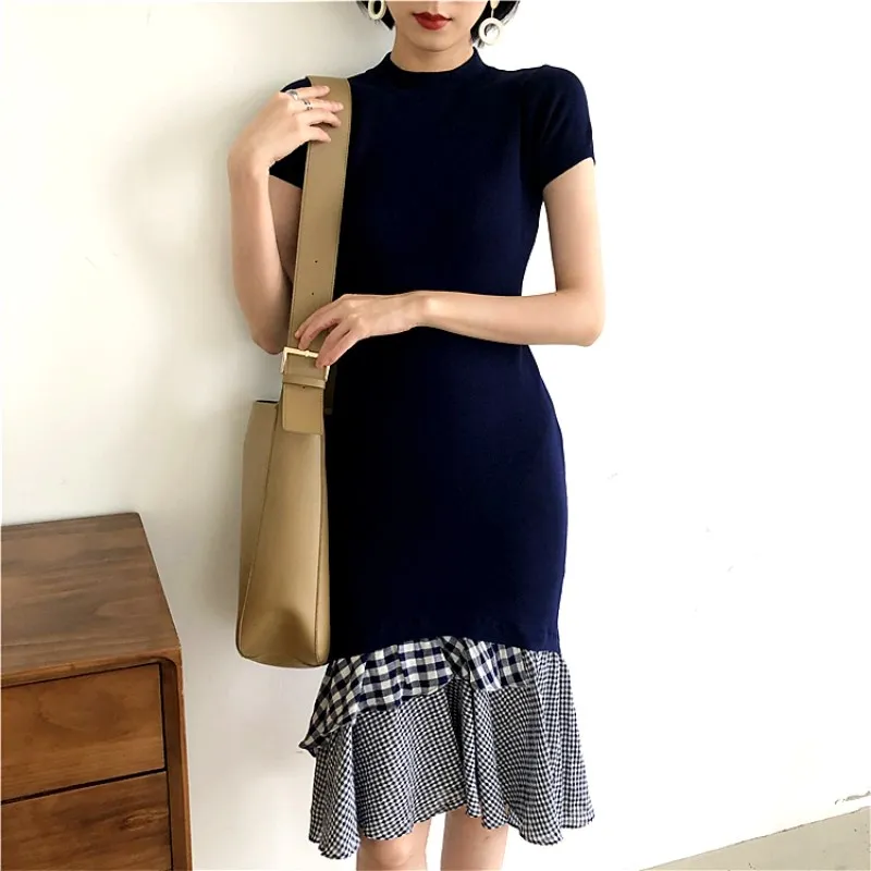 Новое весенне-летнее трикотажное платье для женщин Русалка с коротким рукавом