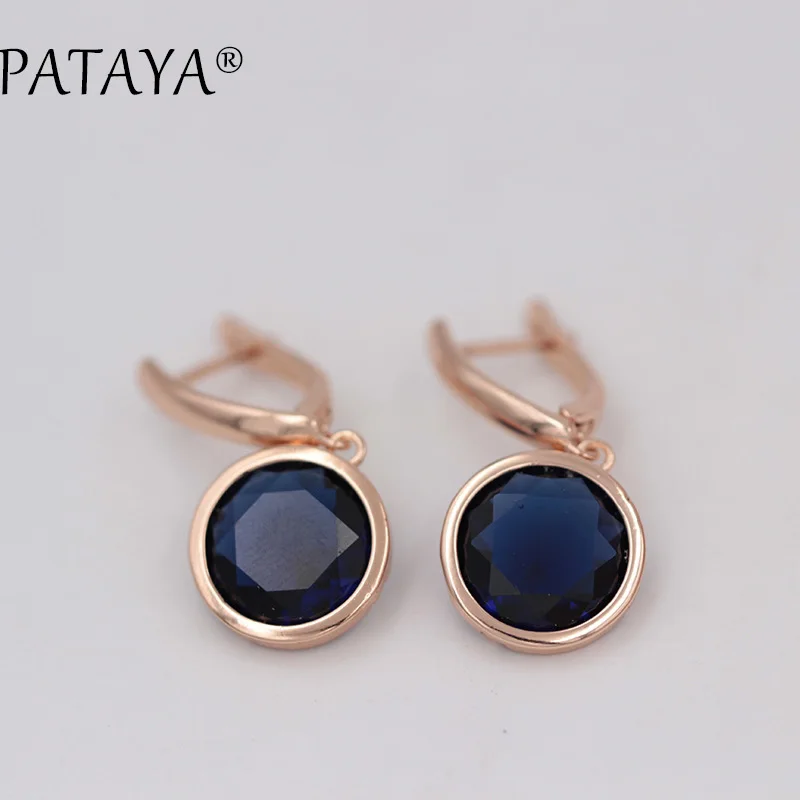 PATAYA Новые Модные Разноцветные серьги 585 розовое золото фиолетовый круглый натуральный кубический цирконий висячие серьги женские роскошные серьги