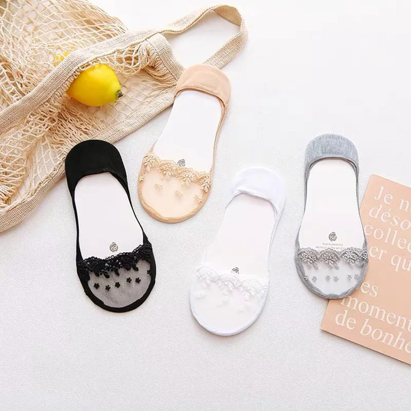 Симпатичные кружевные Нескользящие женские невидимые низкие Лоферы без