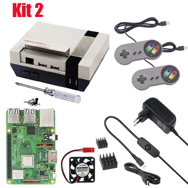 Raspberry Pi 3 Model B + чехол NESPi Plus 2 беспроводных геймпада SD карта 32 ГБ адаптер питания А