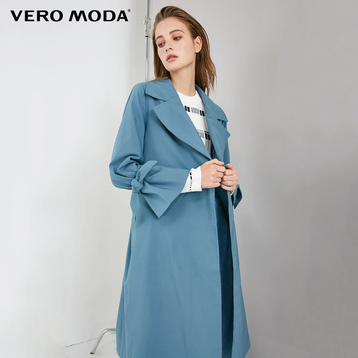 Vero Moda куртка женская OL стиль скрытые пуговицы на шнуровке лацкане минималистский Тренч | 318321519 - Цвет: Bluestone