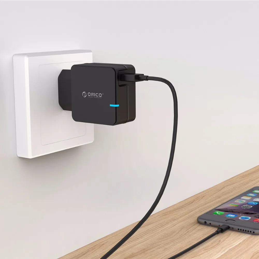 ORICO QCW-1U Быстрая зарядка 2,0 Быстрая зарядка для мобильных телефонов USB зарядное устройство для samsung S5 S6 LG с 80 см Micro USB кабелем