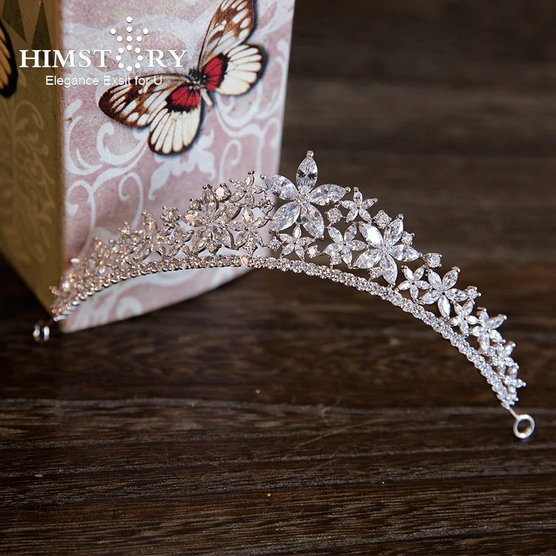 

Shinny AAA Zircon CZ Tiaras Brides Flower Princess Crown Wedding Floral Zircon Crystal Hair Accessories Birthday Jewelry Gift