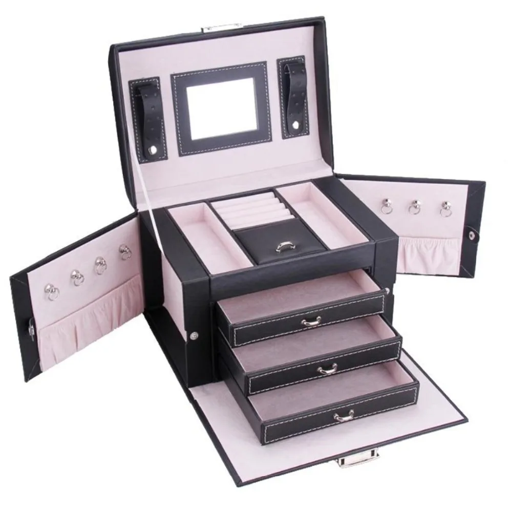 Большая Черная Шкатулка для ювелирных изделий бархатный органайзер сережек