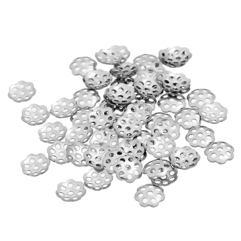 Мода 2016 100 шт. бусины серебристого цвета из нержавеющей стали с цветами 6 мм (2/8