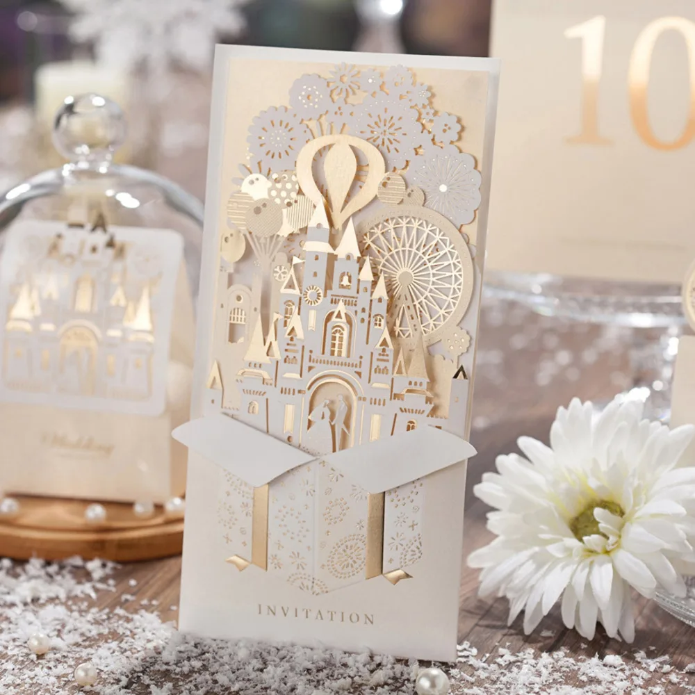 50 шт. открытки приглашения на свадьбу цвета шампанского|3d laser cut card|cards 3d3d card |