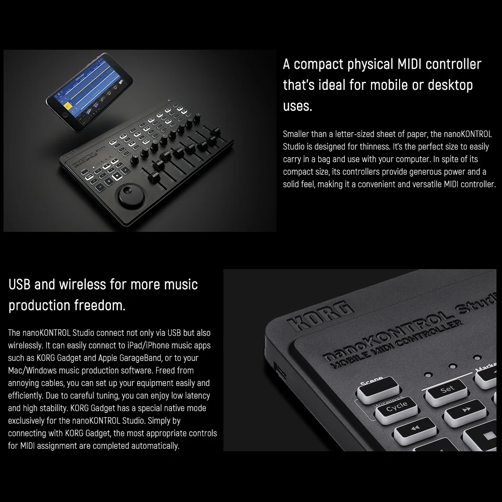 KORG nanoKONTROL Studio портативный MIDI контроллер поддерживает беспроводное BT и проводное