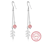 Серьги-подвески из стерлингового серебра 925 пробы с круглыми бусинами, клубничными кристаллами, кисточками и листьями для женщин, ювелирные украшения